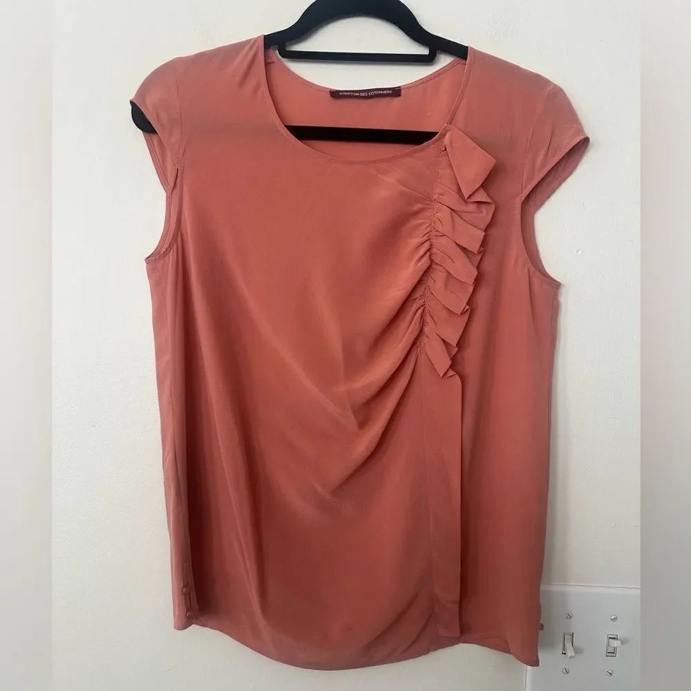 COMPTOIR DES COTONNIERS Salmon 100% Silk Blouse 4